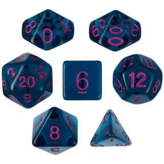 Set Of 7 Dice - Argon Ocean - Transparent Blue With Red Paint