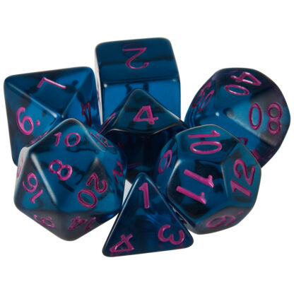Set Of 7 Dice - Argon Ocean - Transparent Blue With Red Paint - Image 2