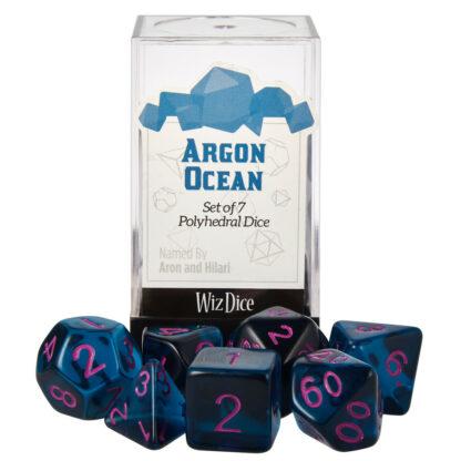 Set Of 7 Dice - Argon Ocean - Transparent Blue With Red Paint - Image 5