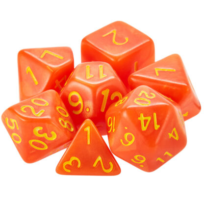 Set Of 7 Dice - Flamekeeper - Shimmer Orange With Yellow Paint - Image 2