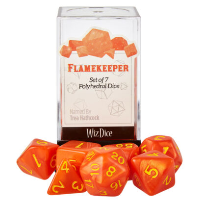 Set Of 7 Dice - Flamekeeper - Shimmer Orange With Yellow Paint - Image 5