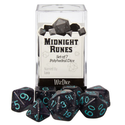 Set Of 7 Dice - Midnight Runes - Transparent Gray With Green Glitter And Paint - Image 5