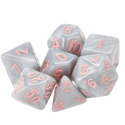 Set Of 7 Dice - Fairy Quartz - Pearlized Gray With Pink Paint - Image 2