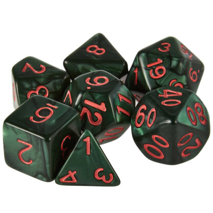 Set Of 7 Dice - Cinderbloom - Pearlized Green With Red Paint - Image 2