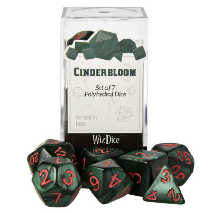 Set Of 7 Dice - Cinderbloom - Pearlized Green With Red Paint - Image 5