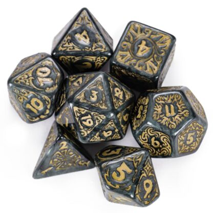 Titan Dice NYX - 7 Giant Polyhedral Dice Set - 25mm Jumbo Dice - Green Color with Purple Amethyst Numbers - Wooden Carrying Box - Image 6