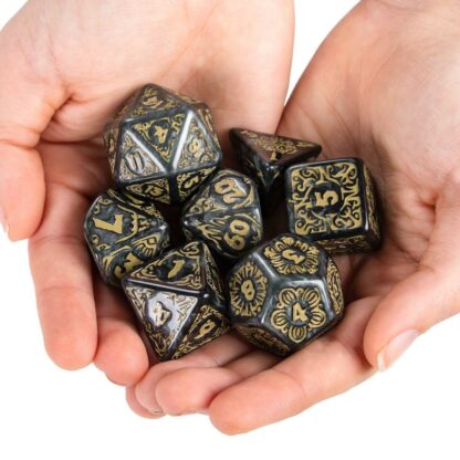 Titan Dice NYX - 7 Giant Polyhedral Dice Set - 25mm Jumbo Dice - Green Color with Purple Amethyst Numbers - Wooden Carrying Box - Image 5