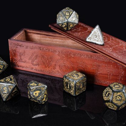 Titan Dice NYX - 7 Giant Polyhedral Dice Set - 25mm Jumbo Dice - Green Color with Purple Amethyst Numbers - Wooden Carrying Box - Image 4