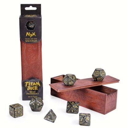 Titan Dice NYX - 7 Giant Polyhedral Dice Set - 25mm Jumbo Dice - Green Color with Purple Amethyst Numbers - Wooden Carrying Box - Image 2