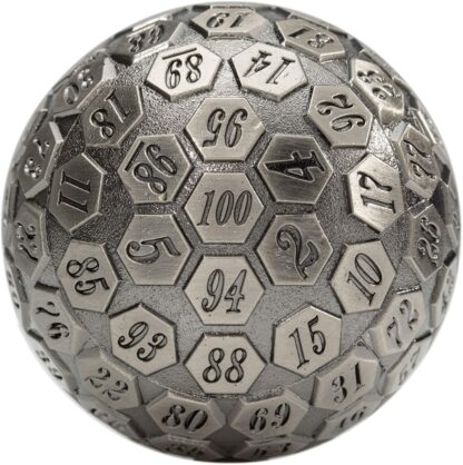Orb of Predestined Fate: Ancient Silver - Giant Metal Polyhedral d100 Dice