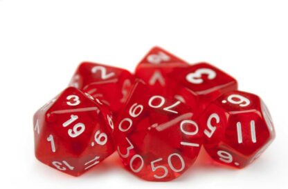 7 Die Polyhedral Dice Set - Translucent Red with Velvet Pouch - Image 2