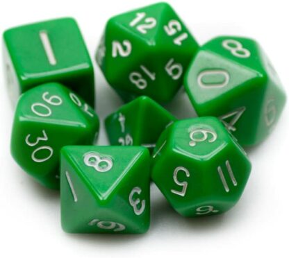 7 Die Polyhedral Dice Set - Solid Green with Velvet Pouch - Image 2