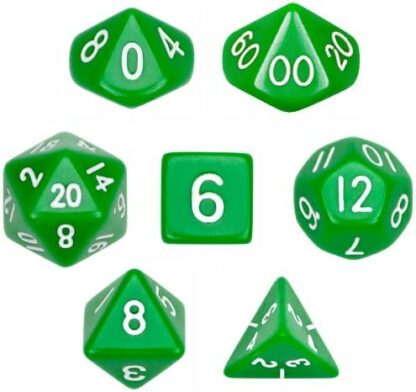 7 Die Polyhedral Dice Set - Solid Green with Velvet Pouch