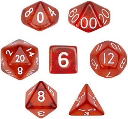 7 Die Polyhedral Dice Set - Translucent Red with Velvet Pouch