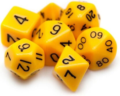 7 Die Polyhedral Dice Set - Solid Yellow with Velvet Pouch - Image 2
