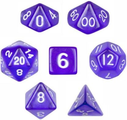 7 Die Polyhedral Dice Set - Translucent Purple with Velvet Pouch