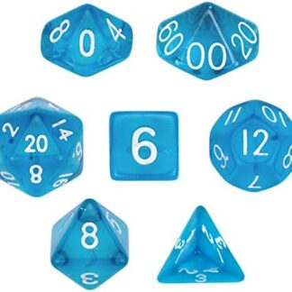 7 Die Polyhedral Dice Set - Translucent Blue with Velvet Pouch