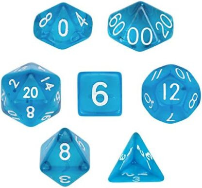 7 Die Polyhedral Dice Set - Translucent Blue with Velvet Pouch