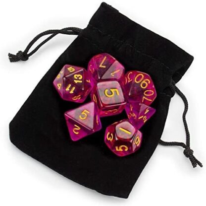 7 Die Polyhedral Dice Set - Faerie Fire (Translucent Hot Pink) - Image 3