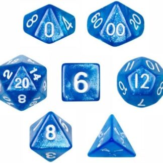 Wiz Dice 7 Die Polyhedral Blue Sparkle Horizon Dice Set with Velvet Pouch