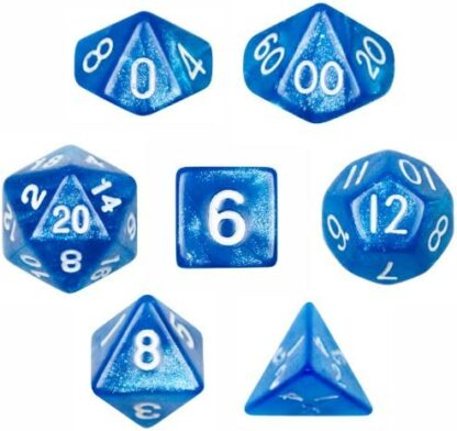 Wiz Dice 7 Die Polyhedral Blue Sparkle Horizon Dice Set with Velvet Pouch