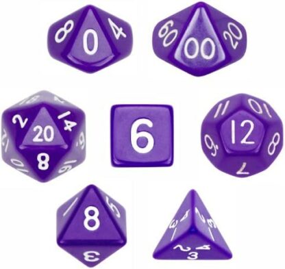 7 Die Polyhedral Dice Set - Solid Purple with Velvet Pouch
