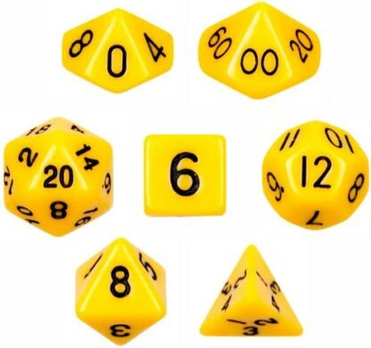 7 Die Polyhedral Dice Set - Solid Yellow with Velvet Pouch