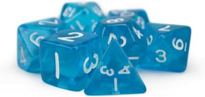 7 Die Polyhedral Dice Set - Translucent Blue with Velvet Pouch - Image 2