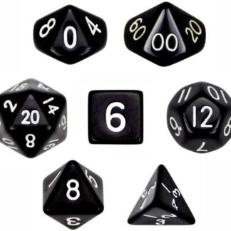 7 Die Polyhedral Dice Set - Solid Black with Velvet Pouch