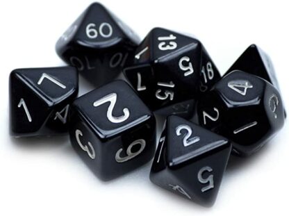 7 Die Polyhedral Dice Set - Solid Black with Velvet Pouch - Image 2