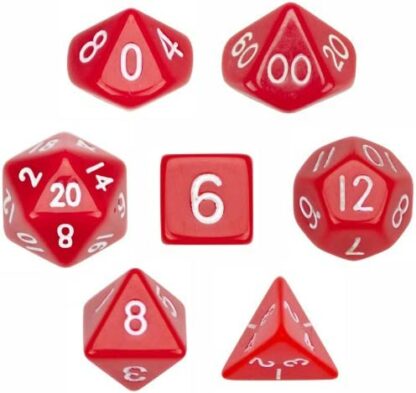 7 Die Polyhedral Dice Set - Solid Red with Velvet Pouch
