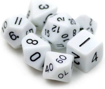 7 Die Polyhedral Dice Set - Solid White with Velvet Pouch - Image 2