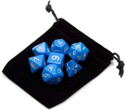 7 Die Polyhedral Dice Set - Solid Blue with Velvet Pouch - Image 3