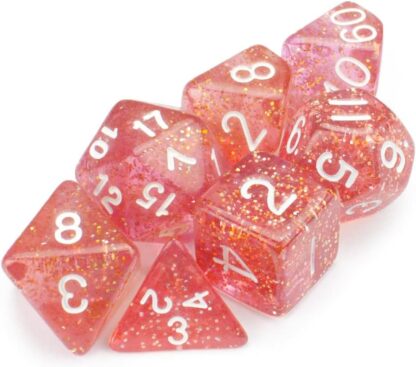 7 Die Polyhedral Dice Set - Royal Bubblegum (Pink Glitter) with Velvet Pouch - Image 2