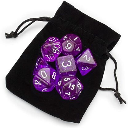 7 Die Polyhedral Dice Set - Arcane Aura (Purple Glitter) with Velvet Pouch - Image 3