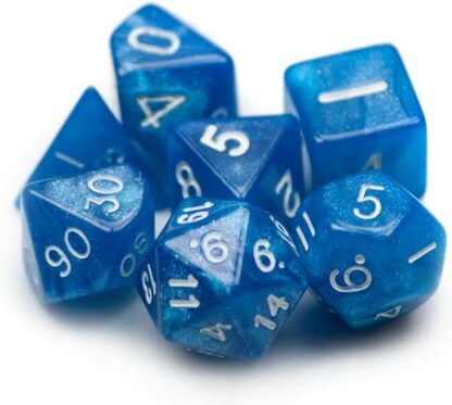 Wiz Dice 7 Die Polyhedral Blue Sparkle Horizon Dice Set with Velvet Pouch - Image 3