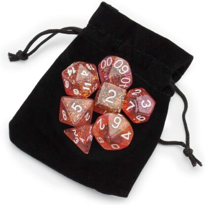 7 Die Polyhedral Dice Set - Royal Bubblegum (Pink Glitter) with Velvet Pouch - Image 3
