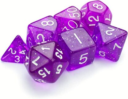 7 Die Polyhedral Dice Set - Arcane Aura (Purple Glitter) with Velvet Pouch - Image 2