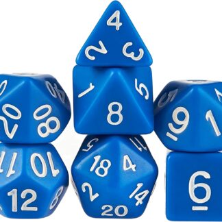 7 Die Polyhedral Dice Set - Solid Blue with Velvet Pouch