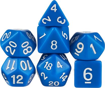 7 Die Polyhedral Dice Set - Solid Blue with Velvet Pouch