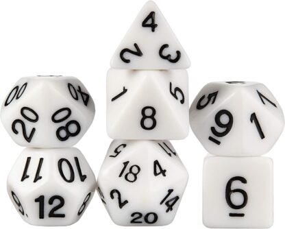 7 Die Polyhedral Dice Set - Solid White with Velvet Pouch
